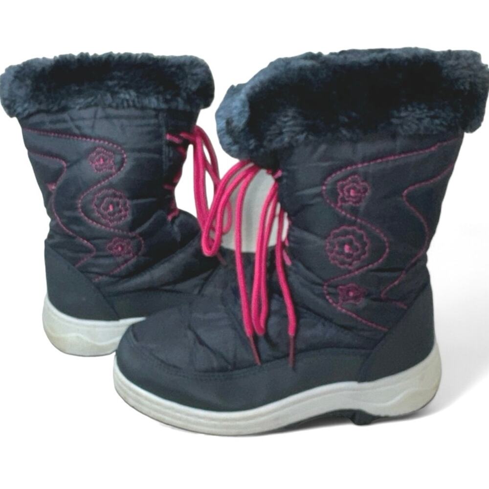 Via Pinky Snow Boots Faux Fur Navy Pink Girls sz 1